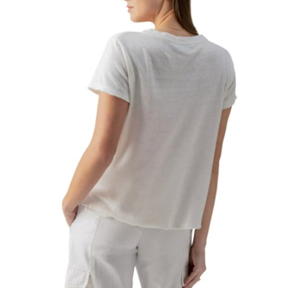 SANCTUARY TOP WOMENS SIZE LARGE 100% LINEN PERFECT TEE SHIRT WHITE NEW - Picture 2 of 12
